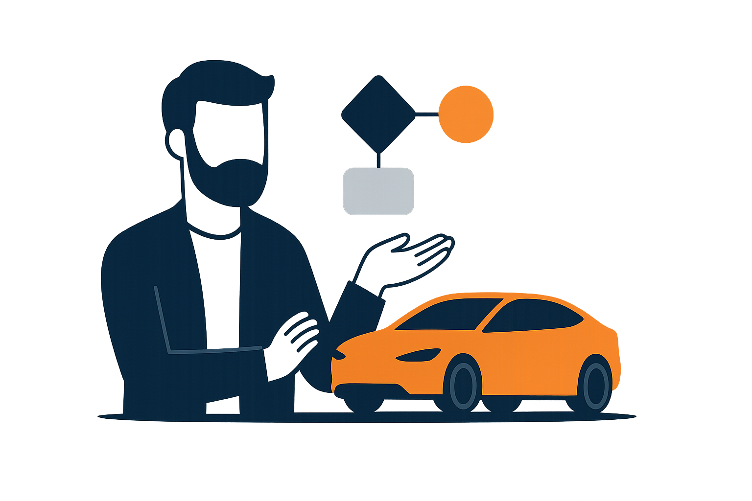 Illustration representing Marco Costa's passion for cars and process automation — merging motion and BPMN flow concepts.